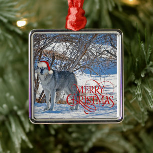 Gray Wolf Metal Ornament