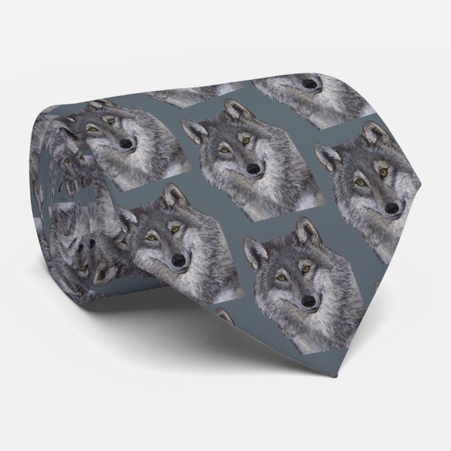 Gray Wolf Neck Tie (Rolled)