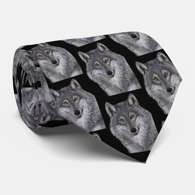 Gray Wolf Neck Tie (Rolled)