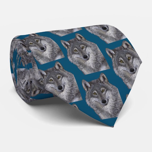 Gray Wolf Neck Tie (Rolled)