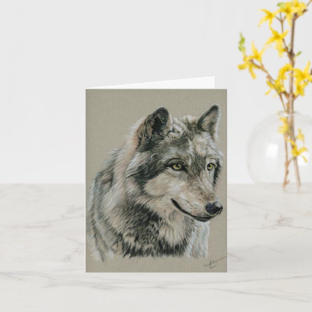 Gray Wolf notecard (Yellow Flower)