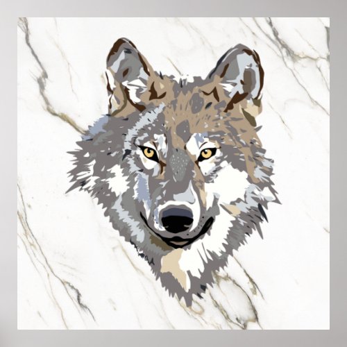 Gray Wolf On Marble  Poster