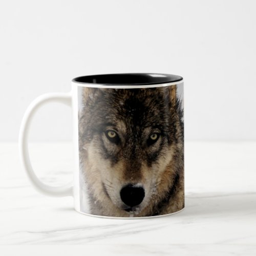 Gray Wolf or Timber Wolf Laying in the Snow Two_Tone Coffee Mug