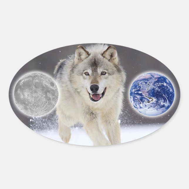 gray wolf oval sticker (Front)