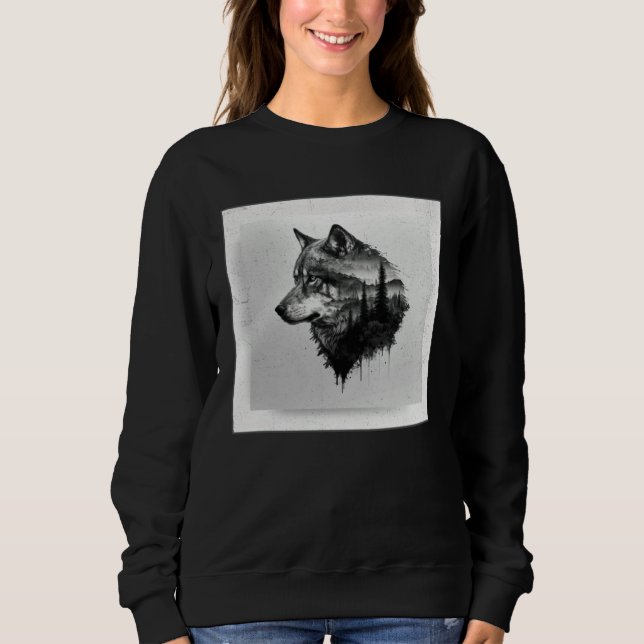 Gray Wolf Paint Splatter Warrior Wild Animal Uniqu Sweatshirt (Front)