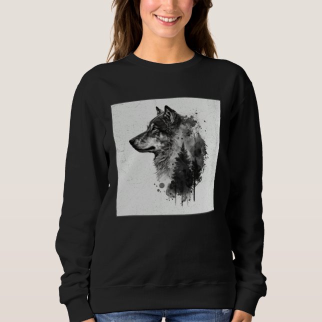 Gray Wolf Paint Splatter Warrior Wild Animal Uniqu Sweatshirt (Front)