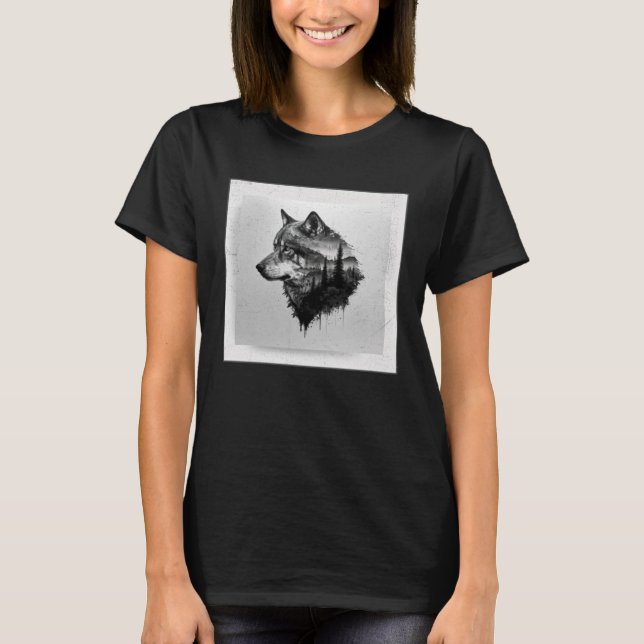 Gray Wolf Paint Splatter Warrior Wild Animal Uniqu T-Shirt (Front)