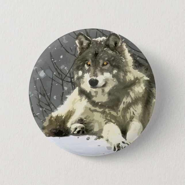 Gray Wolf Pinback Button (Front)