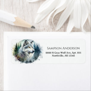 Gray Wolf Portrait Northern Winter Woodland Forest Label