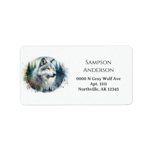 Gray Wolf Portrait Northern Winter Woodland Forest Label