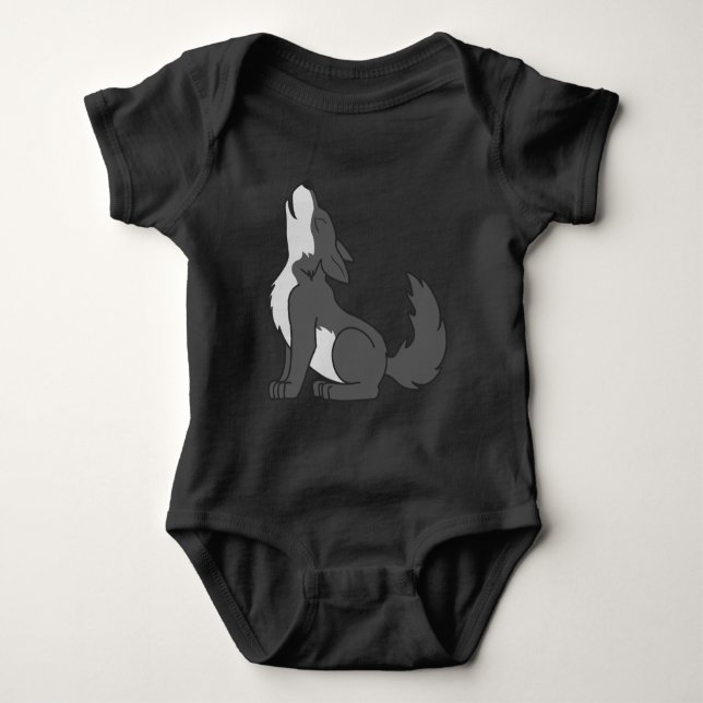 Gray Wolf Pup Howling Baby Bodysuit (Front)
