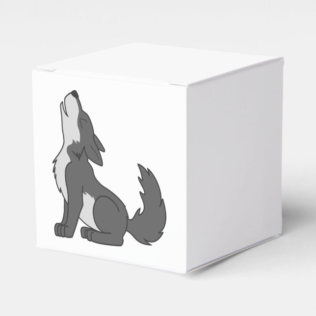 Gray Wolf Pup Howling Favor Boxes (Front Side)