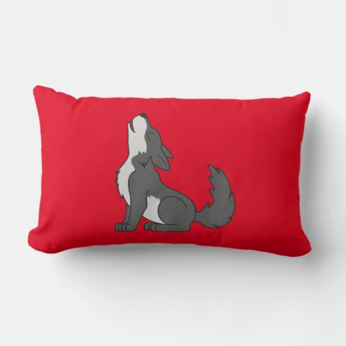 Gray Wolf Pup Howling Lumbar Pillow
