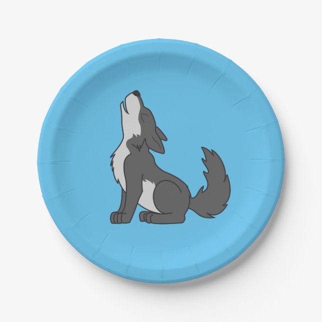 Gray Wolf Pup Howling Paper Plates (Front)