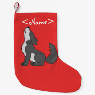 Gray Wolf Pup Howling Small Christmas Stocking