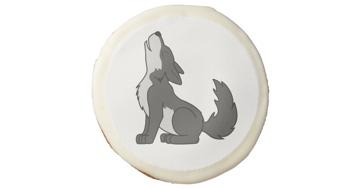 Gray Wolf Pup Howling Sugar Cookie | Zazzle
