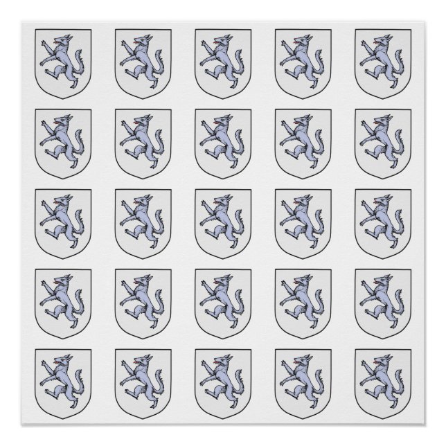 Gray Wolf Rampant on a White Shield Poster (Front)