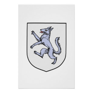 Gray Wolf Rampant on a White Shield Poster