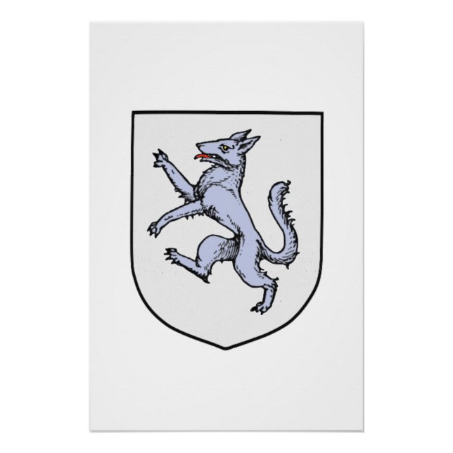 Gray Wolf Rampant on a White Shield Poster (Front)