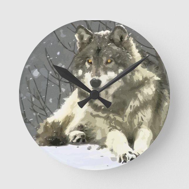Gray Wolf Round Clock (Front)