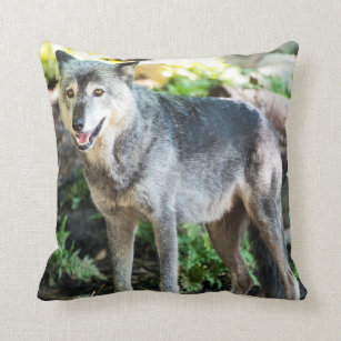 Gray Wolf Standing Alone Throw Pillow