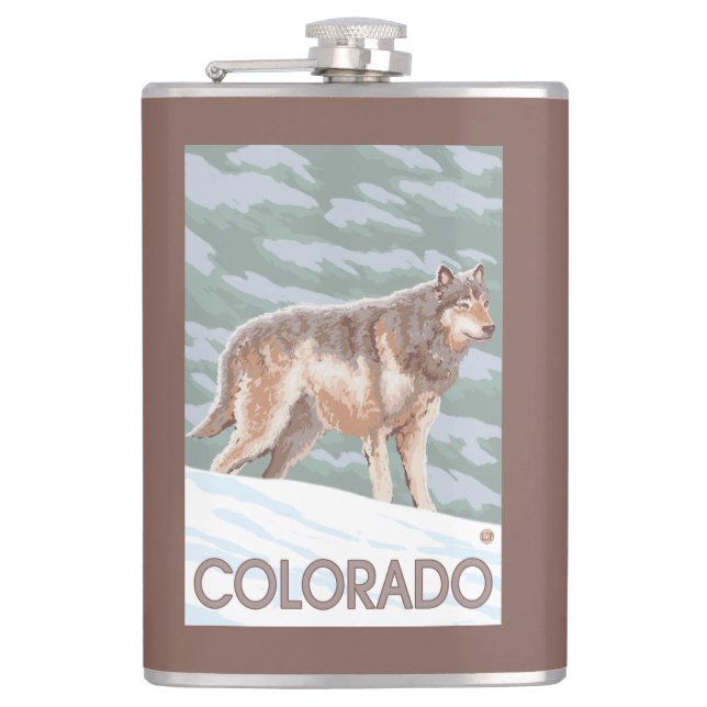 Gray Wolf StandingColorado Hip Flask (Front)