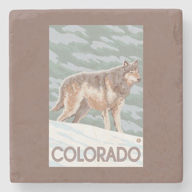 Gray Wolf StandingColorado Stone Coaster (Front)
