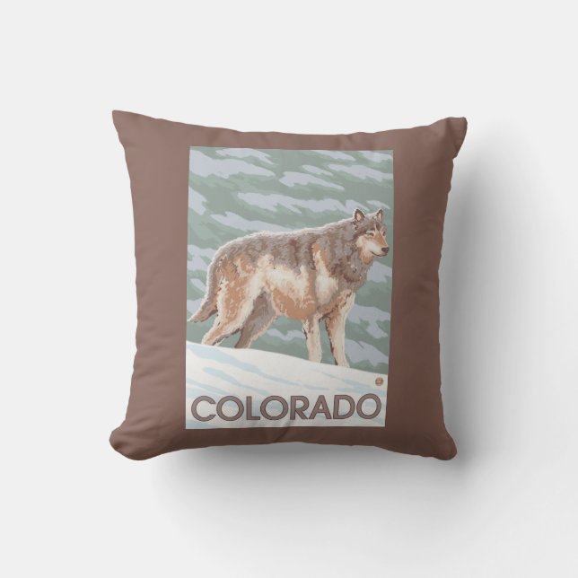 Gray Wolf StandingColorado Throw Pillow (Front)