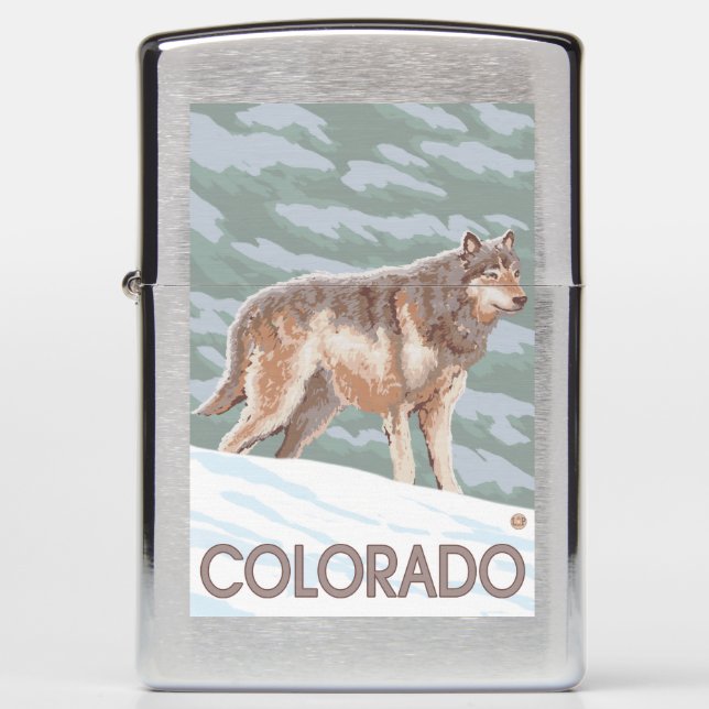 Gray Wolf StandingColorado Zippo Lighter (Front)