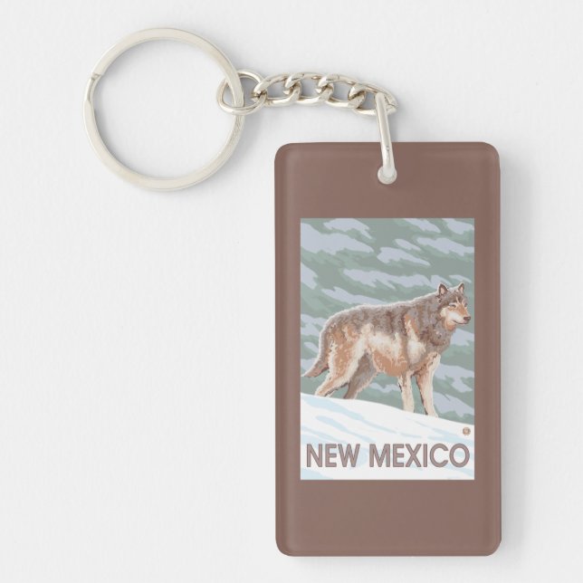 Gray Wolf StandingNew Mexico Keychain (Front)