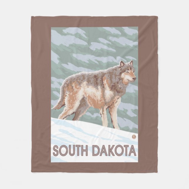Gray Wolf StandingSouth Dakota Fleece Blanket (Front)