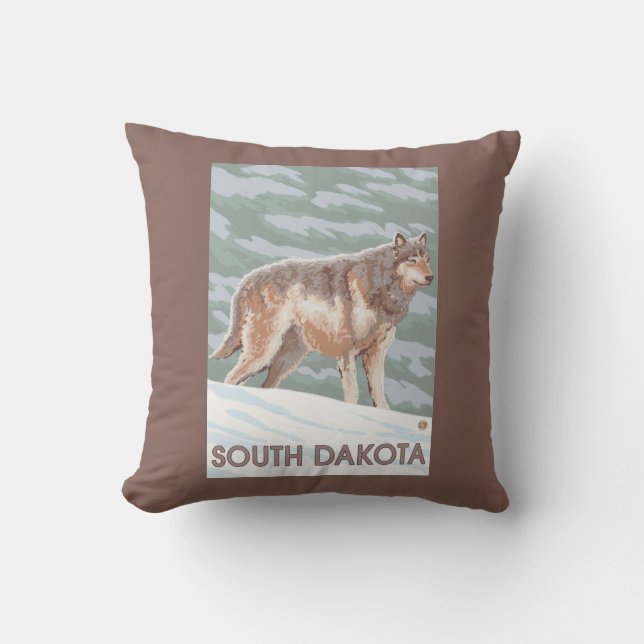 Gray Wolf StandingSouth Dakota Throw Pillow (Front)