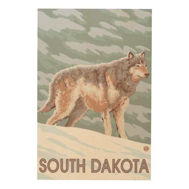 Gray Wolf StandingSouth Dakota Wood Wall Decor (Front)