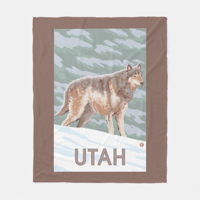 Gray Wolf StandingUtah Fleece Blanket (Front)