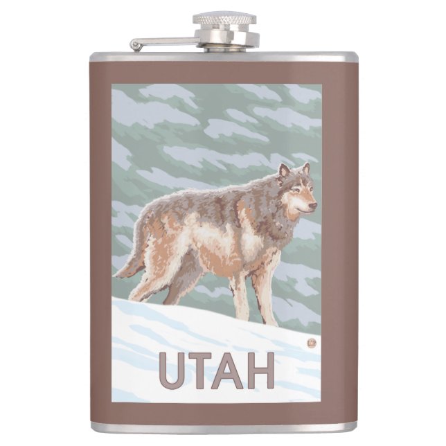 Gray Wolf StandingUtah Hip Flask (Front)