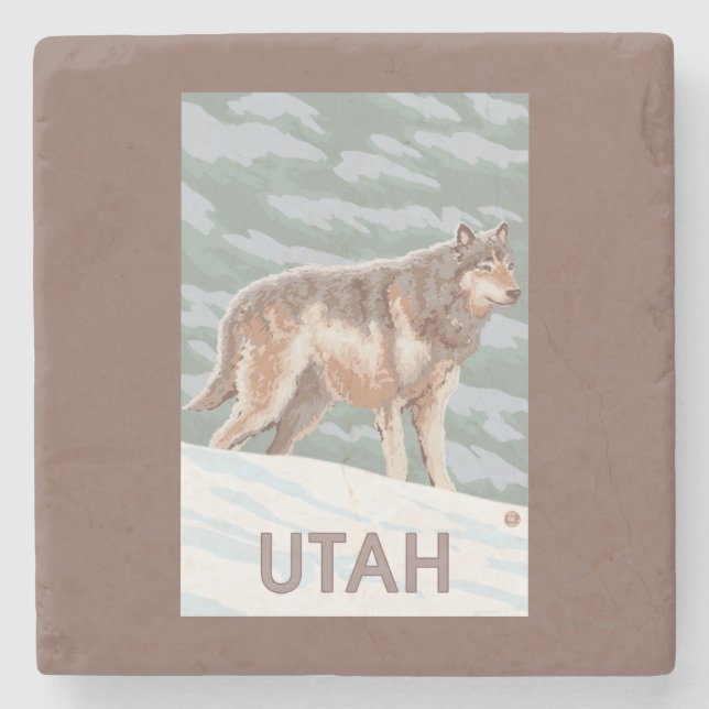 Gray Wolf StandingUtah Stone Coaster (Front)