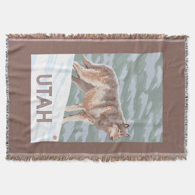 Gray Wolf StandingUtah Throw Blanket (Front)