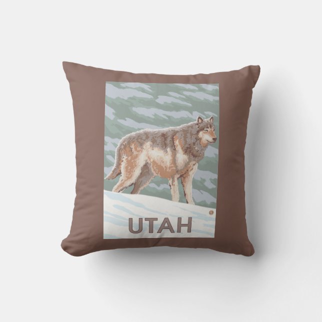 Gray Wolf StandingUtah Throw Pillow (Front)