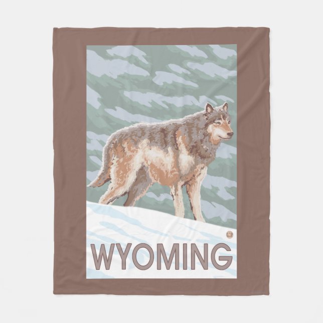 Gray Wolf StandingWyoming Fleece Blanket (Front)