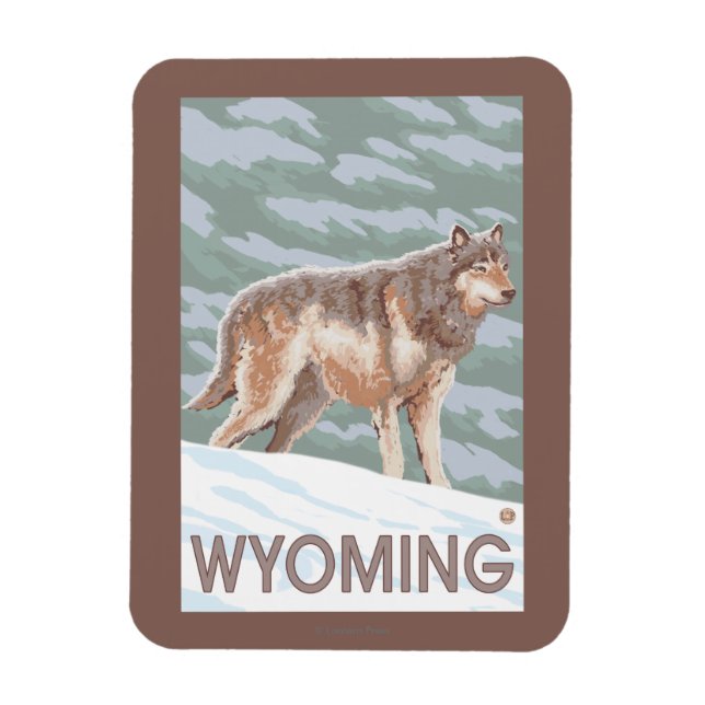 Gray Wolf StandingWyoming Magnet (Vertical)