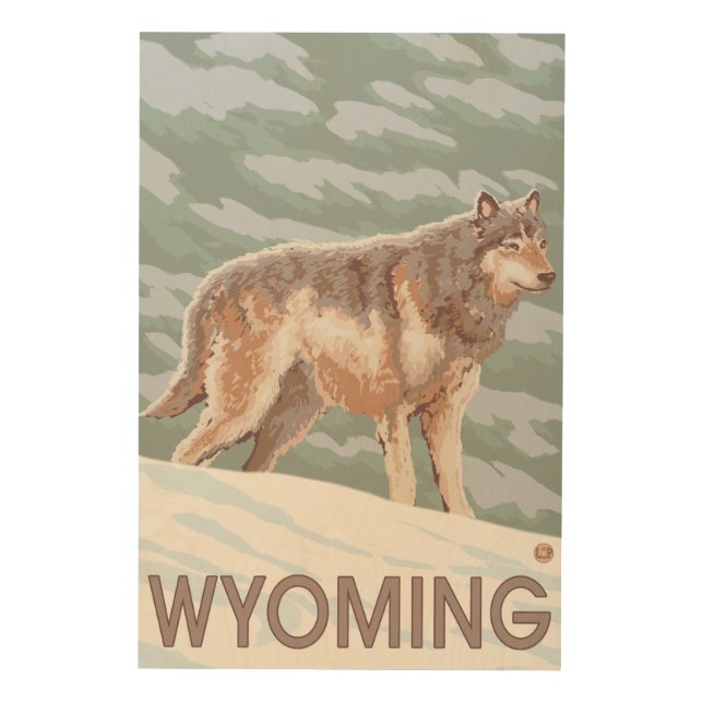 Gray Wolf StandingWyoming Wood Wall Decor (Front)