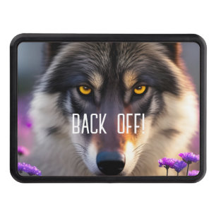 Gray wolf Stare - Purple flowers -back off Hitch Cover