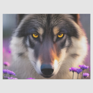 Gray wolf Stare - Purple flowers Tissue Paper