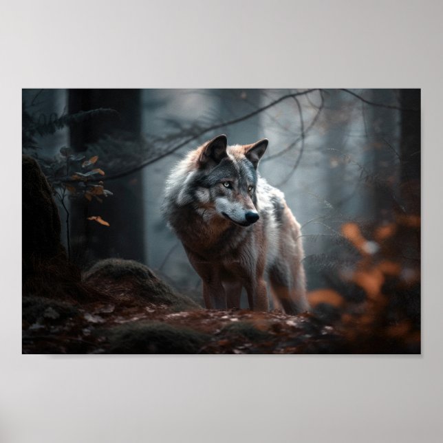 Gray Wolf Staring Intently Poster (Front)