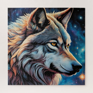 Gray Wolf Starry Night Portrait Jigsaw Puzzle