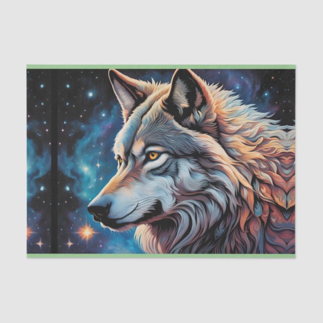 Gray Wolf Starry Night Portrait Tissue Paper (Front)