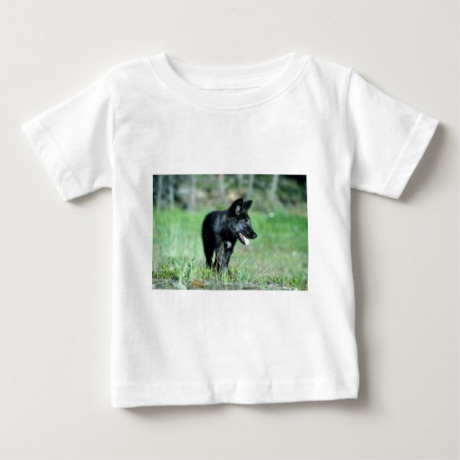Gray Wolf-summer-(black-phase) cub Baby T-Shirt (Front)