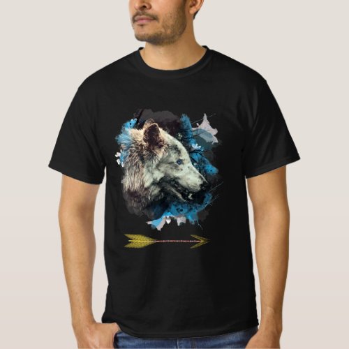   Gray Wolf Totem Blue Painting Boho Tribal T_Shirt