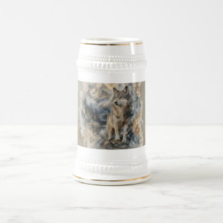 Gray Wolf Watercolor Mountains Wilderness Beer Stein