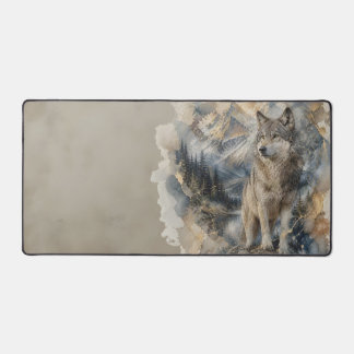 Gray Wolf Watercolor Mountains Wilderness Desk Mat